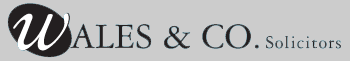 Wales & Co's Logo. Stylised logo in writing with solictiors word appended